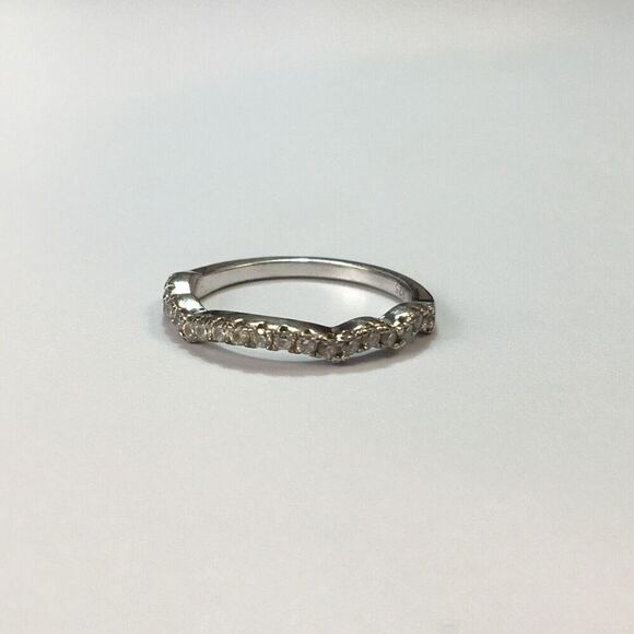 Sterling Silver Ring Size 6.5 Cubic Zirconia Wave Band Layering Stacking - Picture 4 of 14